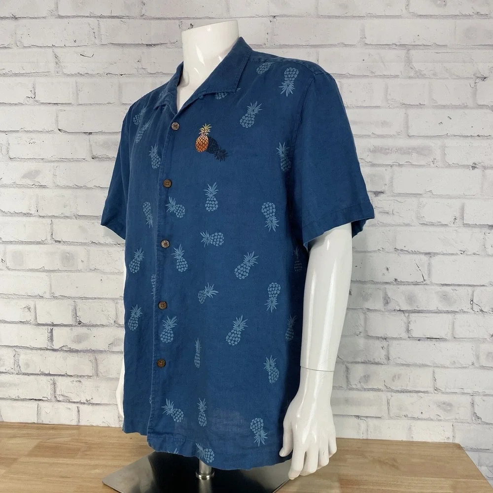 Tommy Bahama Shirt Men's Size XL‎ Linen Button Up Hawaiian Floral Pineapples - Picture 4 of 15